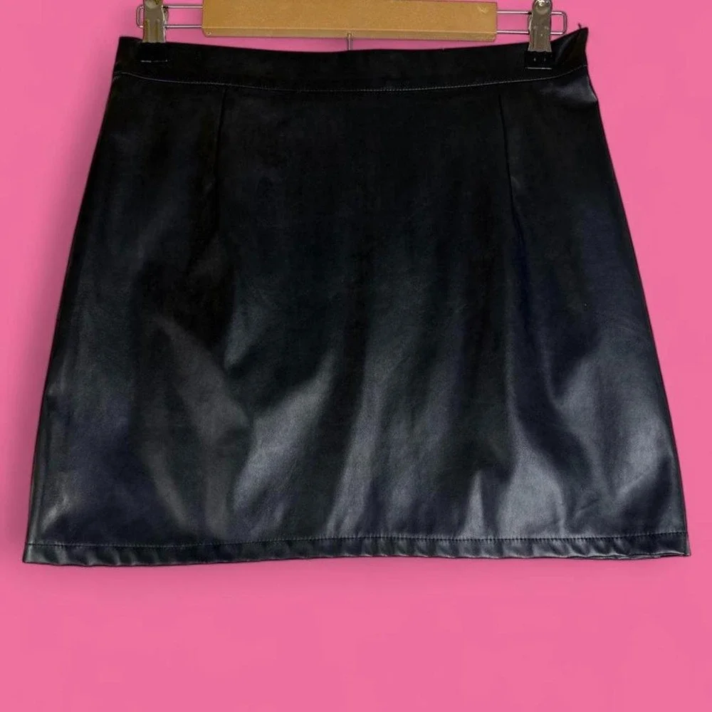 SHEIN Black Faux Leather Side Slit Mini Skirt Petite Large Edgy Night Out